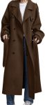 Women's Winter Double Breasted Wool Coat Long Sleeve Notch Lapel Midi Long Winter Trench Coat with Belt