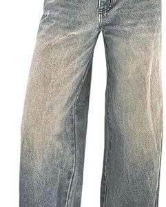 Women's 2026 Wide Leg Jeans Distress Mid Waist Denim Pants Vintage Y2K Trousers