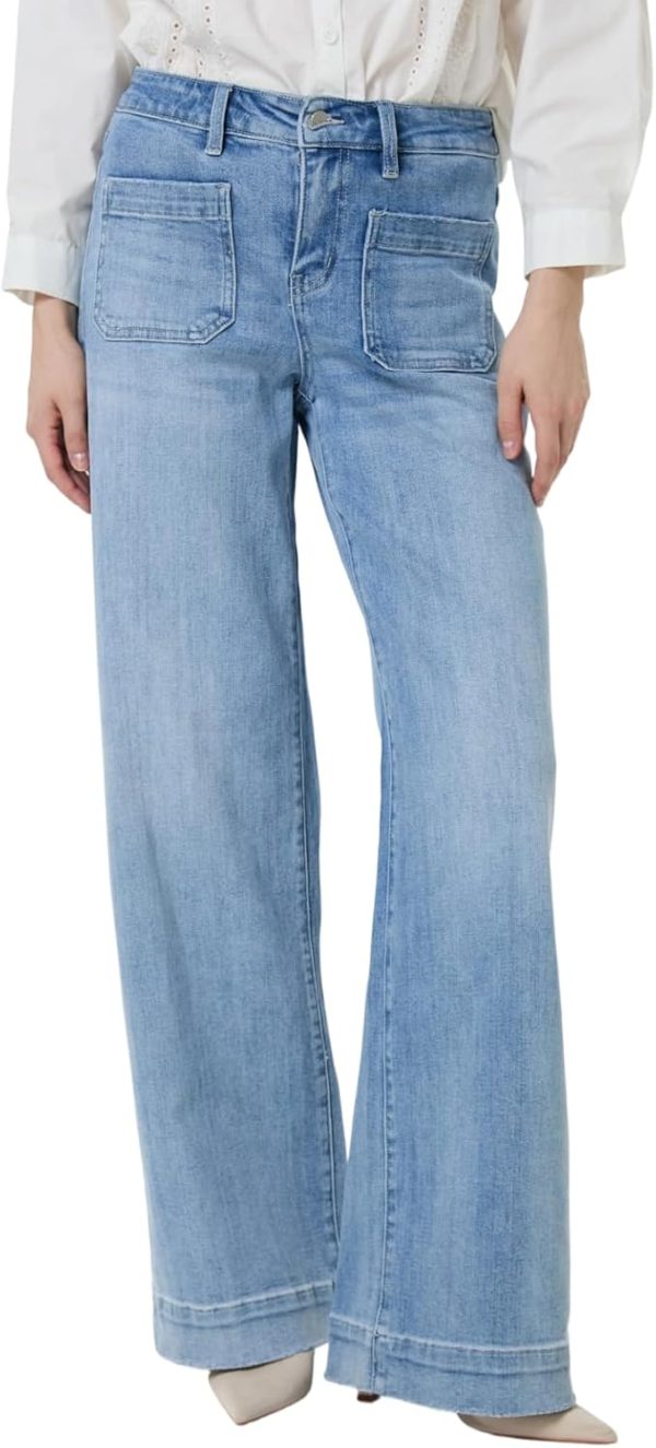 Jeans for Women Wide Leg Stretchy Loose Baggy with Patch Pockets Trendy High Waisted Straight Leg Jeans (Runs Large)