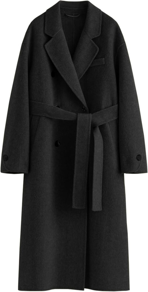 Women's Pea Coats Fall Long Trench Coat Double Breasted Button Down Lapel Belted Peacoat