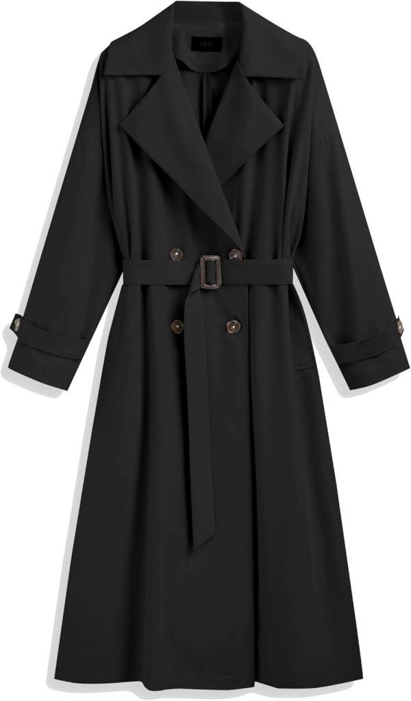Oversized Solid Collar Long Trench Coat With Belt