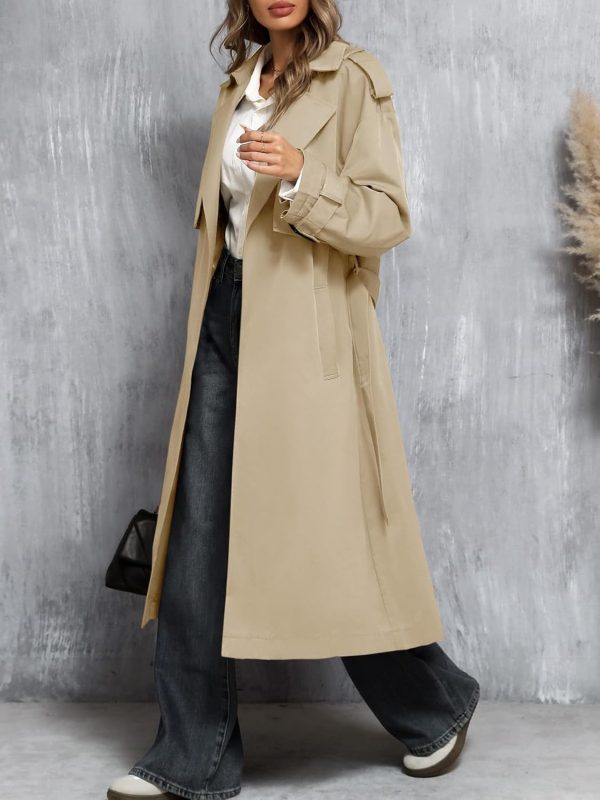 Women's Long Trench Coat Casual Oversized Fashion Classic Lapel Overcoat with Belt