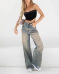 Women's 2026 Wide Leg Jeans Distress Mid Waist Denim Pants Vintage Y2K Trousers