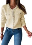 Womens Button Up Cardigan Long Sleeve Open Front Cable Knit Fall Trendy Sweater Jacket with Pockets