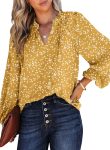 women Casual V Neck Alicia Floral Print Smocked Long Sleeve Chiffon Blouses Bohemian Top Shirts