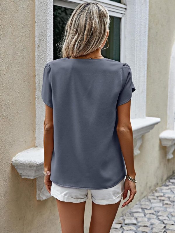 Short Sleeve Blouses for Women 2026 Summer Western Chiffon Shirts Dressy Casual Pearl Tops