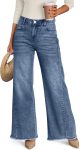 Women's Wide Leg Jeans, Relaxed Loose Straight Leg with Raw Hem, Comfort Denim Pants