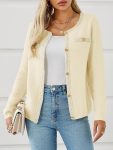 Womens Button Up Cardigan Long Sleeve Open Front Cable Knit Fall Trendy Sweater Jacket with Pockets